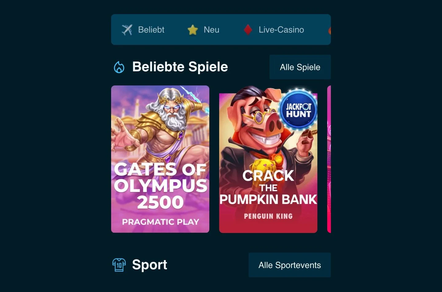 Mobile Version von VolerBet mit beliebten Spielen